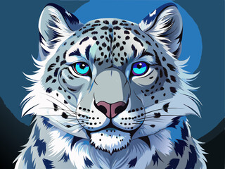 vector of  Close-up portrait of snow leopard with striking blue eyes, intense gaze, wild feline, detailed fur texture, fierce expression, natural predator, endangered species, majestic animal,