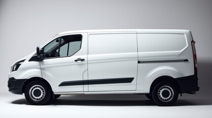 White Cargo Van Side View on Plain Background for Commercial Use