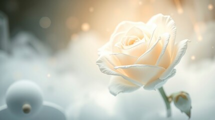 Close-up White Rose Blossom with Dreamy Bokeh Background for Elegant Designs