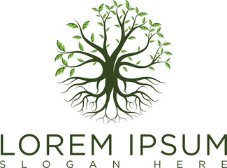 Obraz premium Minimalist dark green tree logo symbolizing growth, sustainability and nature. Modern vector design with clean lines, suitable for eco-friendly businesses, agriculture, conservation organizations.