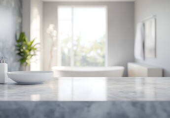 Modern Bathroom with Marble Countertop and Soft Natural Light Enhancing Spa-Like Atmosphere for Relaxation and Serenity