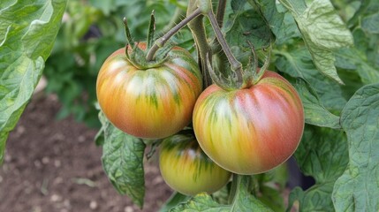 Vibrant Heirloom Tomatoes Growing on the Vine