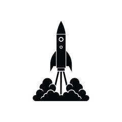 A silhouette of a rocket launching icon.