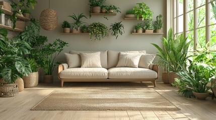 Cozy Plant-Filled Living Room Interior