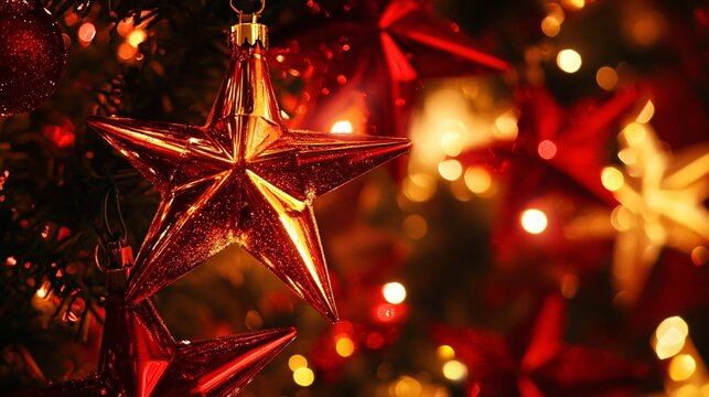 Close-up Christmas star decorations for festive season