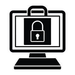 Computer with a Padlock Icon Silhouette in Flat Vector for Digital Security