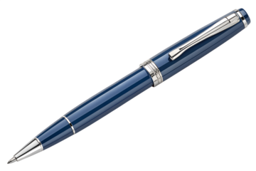 A blue pen with a silver clip isolated on transparent background