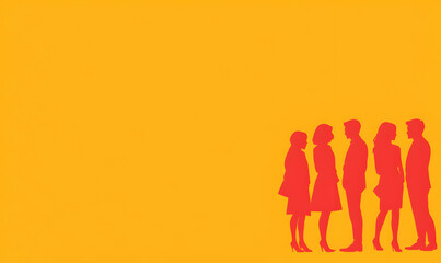 Silhouetted People in Various Poses Against Bright Yellow Background