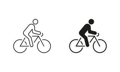 Obraz premium Cyclist on Bike Line and Silhouette Icon Set. Professional Rider on Cycle Sport Race Symbol. Editable Stroke. Isolated Vector Illustration