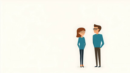 Young Couple Standing Together in Casual Stylish Attire Illustration