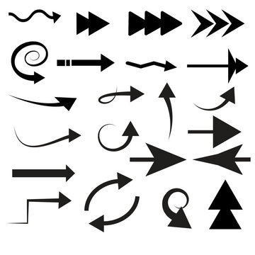 Black arow icon set vector silhouette design isolated on white background