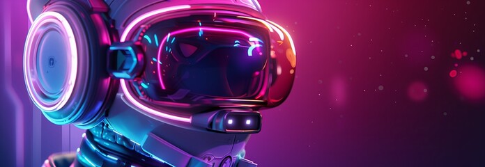 Fototapeta premium Futuristic astronaut helmet glowing with vibrant neon lights in a digital universe.