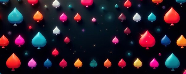 Colorful card suit pattern on black background for casino design, gambling, pattern, design