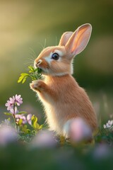 Cute rabbit in Spring field.