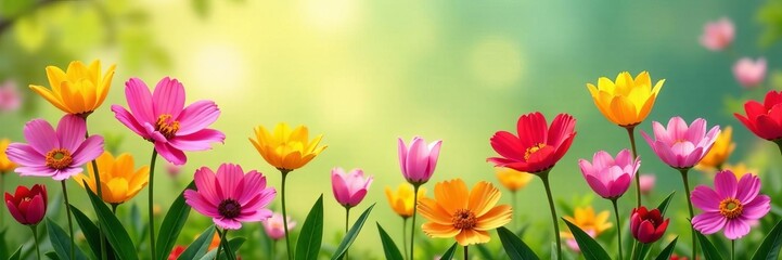Fototapeta premium Colorful spring flowers in full bloom creating a cheerful summer background, flowers, nature