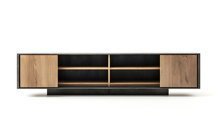 A large wooden entertainment center with two shelves and two doors