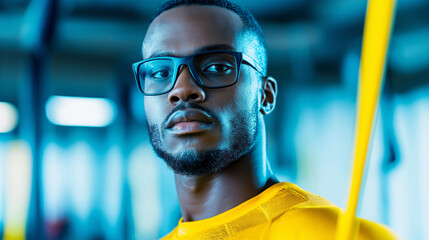 Therapeutic exercise mobility muscle conditioning. Athlete recovering with resistance bands for injury rehabilitation.