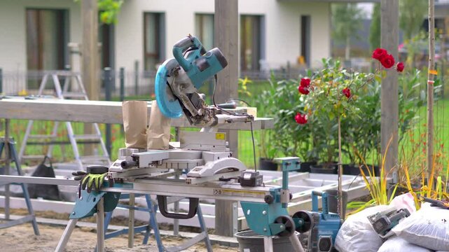 Chainsaw for Cutting Wood During Garden Renovations in 4k slow motion 60fps