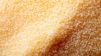 Close-up view of granulated sugar crystals, showcasing their texture and warm, golden hue.