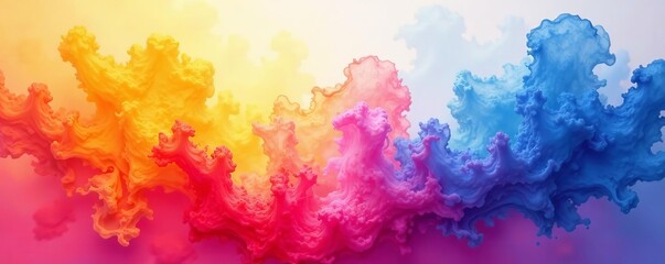 Obraz premium Fluid watercolor strokes in a rainbow gradient, pattern, background
