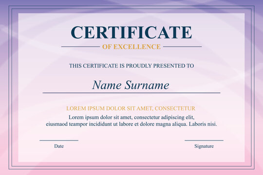 Excellence certificate design; purple background; printable template