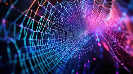 Obraz premium Neon Spiderweb Tunnel: A Digital Art Abstract