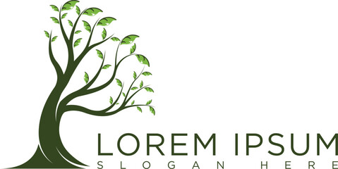 Minimalist dark green tree logo symbolizing growth, sustainability and nature. Modern vector design with clean lines, suitable for eco-friendly businesses, agriculture, conservation organizations.