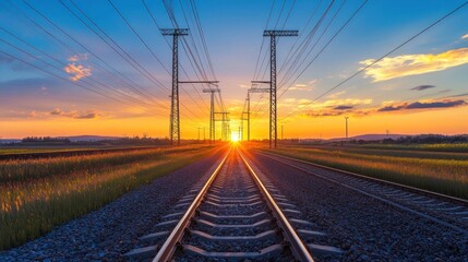 Obraz premium Sunset Railroad Tracks