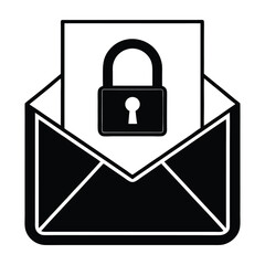 Encrypted Email Envelope with a Lock Silhouette in Flat Vector