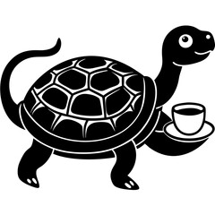 A turtle carrying a teacup on its back silhouette vector illustration 