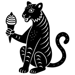 A tiger with an ice cream cone  silhouette vector illustration 