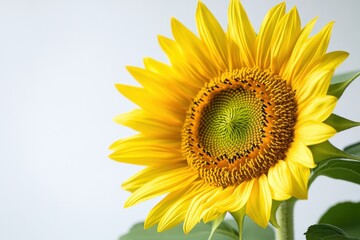 Obraz premium Radiant sunflower blossom against a soft backdrop showcasing intricate details of petals and center capturing summer warmth and natural beauty in a close up