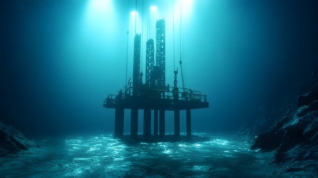 High-Tech Machinery Lowering Steel Platform into Deep Ocean for Underwater Construction Project