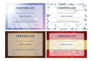 Four Achievement Certificates;  Various Designs; Backgrounds