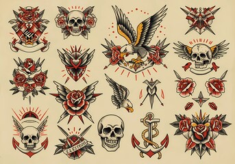 Traditional American Tattoo Flash Sheet: A Collection of Classic Designs