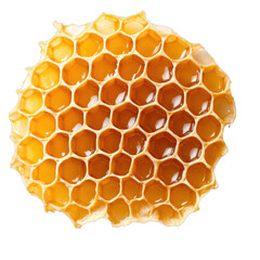Natural honeycomb structure, vibrant golden hexagonal cells, showcasing rich texture and organic appeal, perfect for culinary themes. Isolated on white background or PNG
