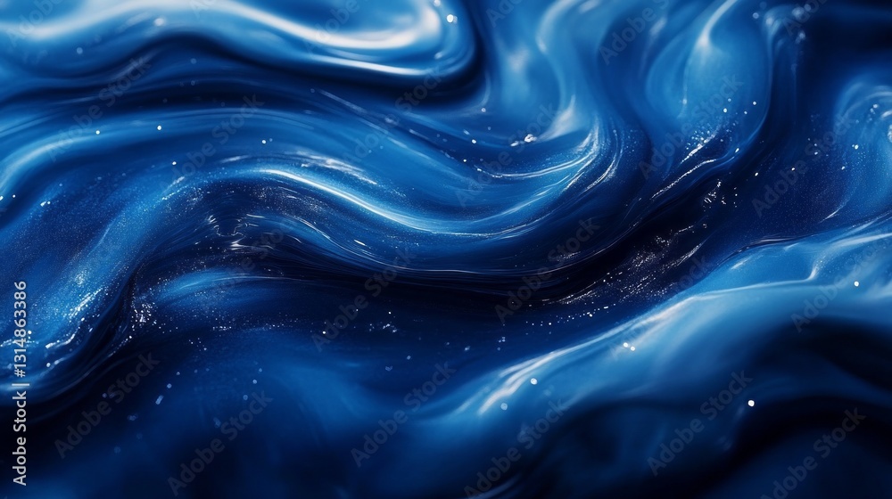 Aufkleber Swirling waves of vibrant deep blue create a dynamic and captivating pattern that resembles the ocean's depths. Light dances on the surface, enhancing the rich hues and textures