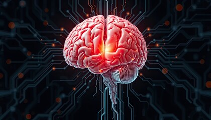 Fototapeta premium Glowing Red and Blue Circuit Board Abstract Technology Background