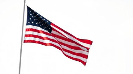 Fototapeta premium American flag waves elegantly against a stark white backdrop