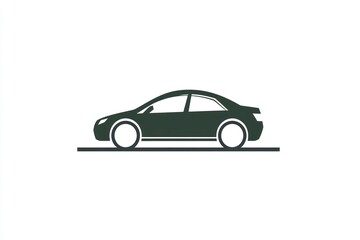 Sedan car side profile, road, white background, transportation icon