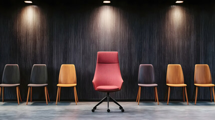 An office setup shows chairs with a prominent office chair