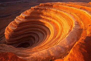Colorful sunset unique spiral rock formation in desert landscape