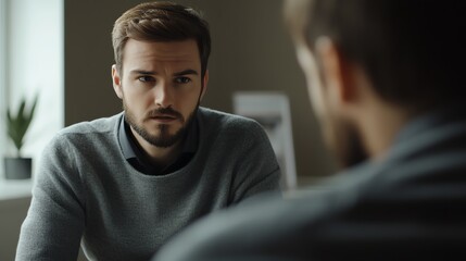 Fototapeta premium A candidate prepares for a challenging interview with a hiring manager at a recruitment agency.