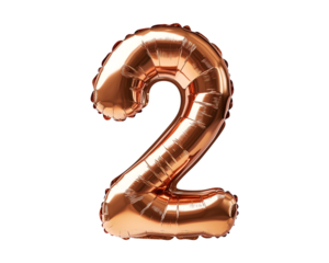 Bronze Number 2 Foil Balloon on Transparent Background