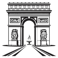 Arc de Triomphe in black and white illustration