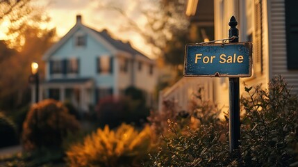 Obraz premium Residential property for sale in a neighborhood at sunset