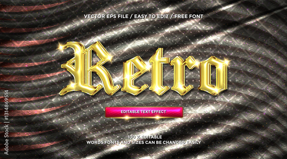 Poster retro gold 3d rendering text effect style