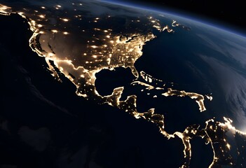 Earth at Night with Glowing City Lights