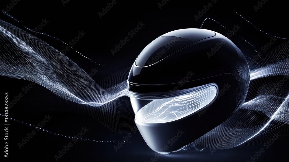 Aufkleber Smart neurostimulation helmet enhancing hair growth with gentle light and dynamic wave signals in a futuristic setting