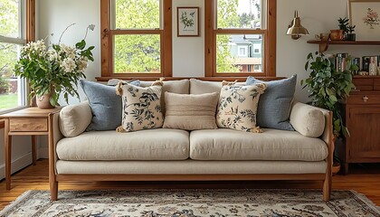 Cozy Linen Sofa for Sunlit Living Room.